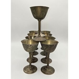 Antique British Sheffield Electro-Plated Nickel Silver Goblet Set of 11‎ 4-7/8"